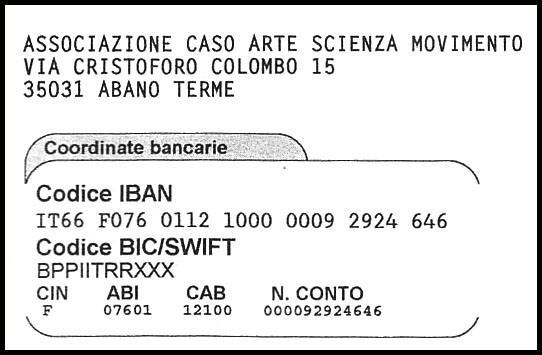 intestazione conto banco posta associazione caso